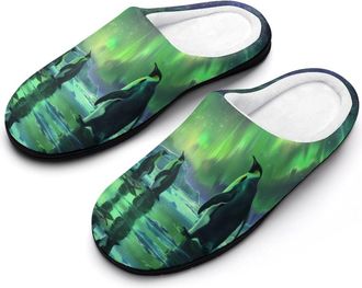 Generic Penguins in Ice Desert Aurora Mens Slippers Comfortable And Non-slip Cotton Slipper Shoe for House