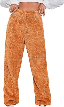Generic Fleece Lined Trousers Pyjama Bottoms Women High Waist Thick Thermal Leggings Plain Winter Warm Stretchy Leggings Elastic Waist Casual Comfy Tapered Le