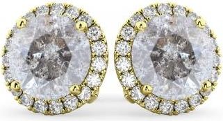 Allurez Halo Round Salt & Pepper Diamond & Diamond Earrings 14k Yellow Gold (4.57ct)