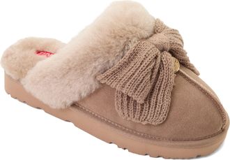 Dearfoams Fireside by Dearfoams Womens Daniella Karagach Collab Suede Shearling Scuff Slippers