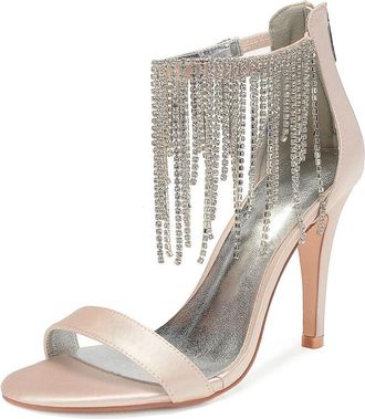 Generic Bridal Heels Women Open Toe Stiletto High Heels Wedding Shoes Satin Prom Party Dress Heel Sandals 10.5Cm,Champagne,9 UK