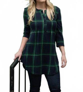 Papillon Plaid Tunic With Pleat Detail In Navy