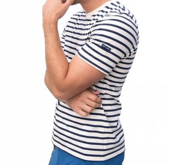 Saint James Plouider Breton T-Shirt In Ecru/marine