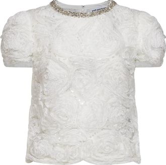 Self Portrait Pailletten kanten top - Dames - Blouses - Wit - S - Pailletten - Overhemden