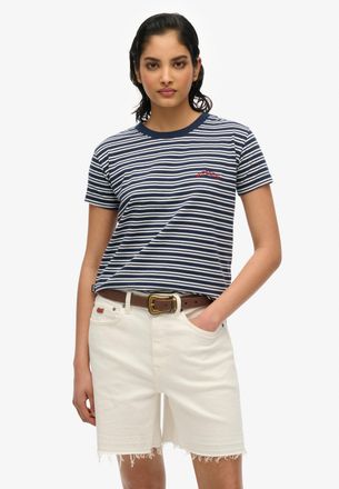 Superdry T-Shirt SUPERDRY ESSENTIAL LOGO STR FITTED TEE, Damen, Gr. XXL, blau (richest navy stripe), Single Jersey, Obermaterial: 100% Baumwolle, gestreift, sl