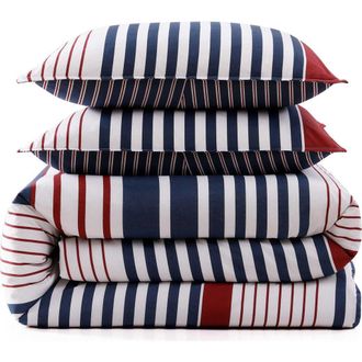 Tommy Hilfiger Brookyln Stripe Cotton Percale Comforter & Shams Set in Beige/Blue/Red at Nordstrom, Size Full