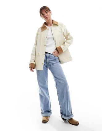 Asos cord top collar waxed jacket in stone-Neutral