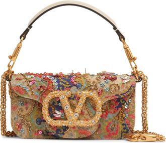 Valentino Garavani Small Loc&ograve; VLOGO Beaded Paisley Shoulder Bag in Butter White/Crystal Multi at Nordstrom