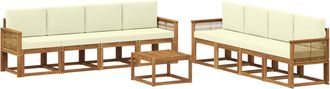 vidaXL Conjunto De Sof&aacute;s De Exterior 9 Uds. Natural Y Crema Poli&eacute;ster Vidaxl