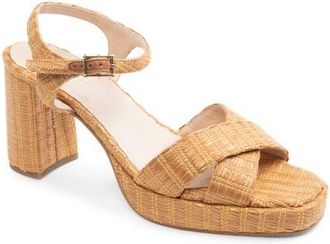Patricia Green Provence Ankle Strap Platform Sandal in Cognac Raffia at Nordstrom, Size 10