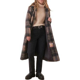 Marine Layer Plaid Fleece Coat in Black/Oat Plaid at Nordstrom, Size Medium