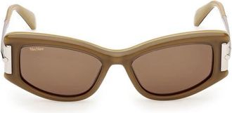 Max Mara 52mm Cat Eye Sunglasses in Green /Palladium /Brown at Nordstrom