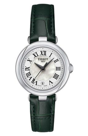 Tissot Bellissima Leather Strap Watch, 26mm in Green at Nordstrom