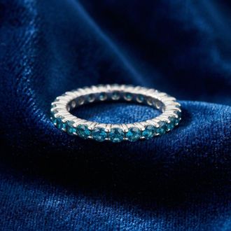 Pompeii3 1 1/2ct Blue Diamond Eternity Ring 14K White Gold Size Selectable