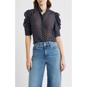 Frame Denim Gillian Print Silk Button-Up Shirt in Navy Multi at Nordstrom, Size X-Large
