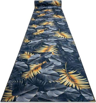 RugsX Runner anti-slip LOTUS FERNS 45270 Leaves grey / gold WASHABLE 120cm grey 120x360 cm