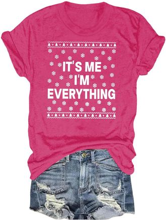 Generic Regular Fit Christmas Tee Shirt for Women 2025 I Have Everything I Want for Christmas Funny Couples Shirt Matching Blouse for Indoor Home Party Xmas G