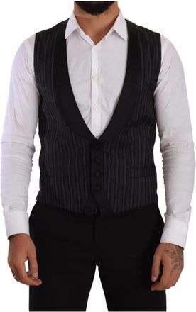 Dolce & Gabbana Zwart Gestreept Formeel Jurk Pak Vest - Heren - Gillet - Zwart - M - Wol - Kostuums