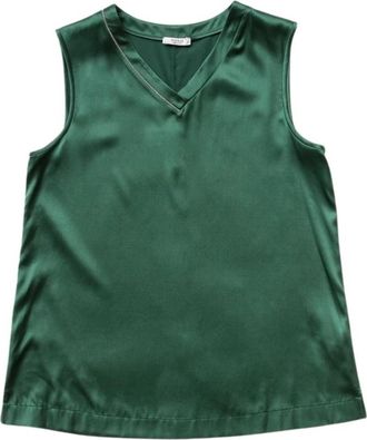 PESERICO Silk V-neck Top - Dames - Tops zonder mouwen - Groen - XL - Tops