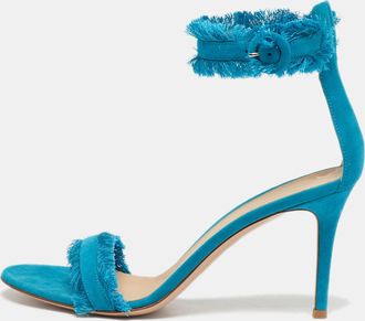 Gianvito Rossi Blue Suede Portofino Ankle Strap Sandals