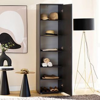 Dmora Armario Multiuso 1 Puerta Lerosota, 5 Estantes, Una Puerta, 6 Compartimentos, 50x185h Cm Negro Antracita