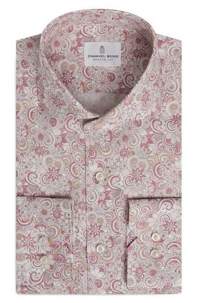 Emanuel Berg Modern Fit Dobby Luxury Cotton Dress Shirt in Medium Pink at Nordstrom, Size 46