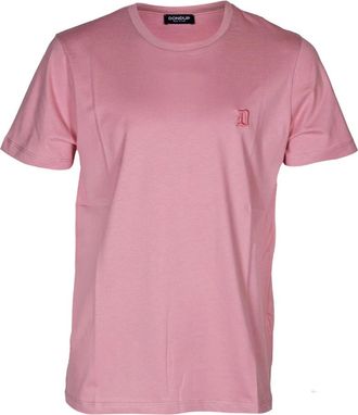Dondup T-Shirts, male, Pink, Size: XL Mens Crewneck Embroidered Logo T-shirt