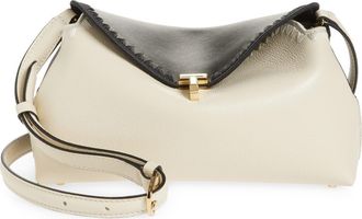Toteme T-Lock Embroidered Leather Clutch in Black/Milk at Nordstrom