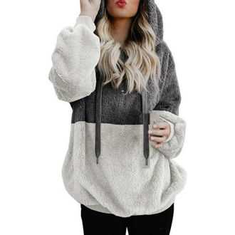 Generic Your Orders Lightning Deals Cheap Items Winter Sweatshirt for Women Winter Color Splicing Sweatshirt Half Zipper Rope Hooded Double Sweatshirt Pullove