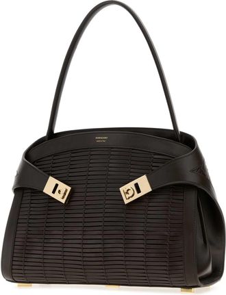 Ferragamo Womens Quilted Leather Shoulder Bag Black Calf