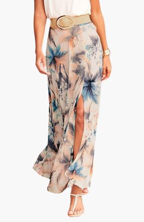 Lascana Womens Side Slit Maxi Skirt in Blue Sand at Nordstrom, Size 10