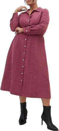 City Chic Leah Long Sleeve Corduroy Midi Dress in Beet Red at Nordstrom, Size Xs