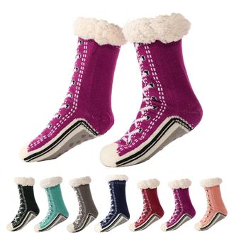 Generic Ultra-thick Cute Slipper Home Socks for Women Non Slip Grippy Warm Cozy Fluffy Home Socks with Silicone Grips Winter Thermal Fuzzy Bed Socks UK One Si