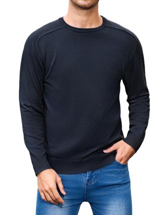 iClosam Mens Crew Neck Jumper Winter Knitted Sweater Mens Basic Solid Jumpers Men Long Sleeve Knitwear Sweatshirt Hoodless for Cold Weather,Navy Blue,3XL