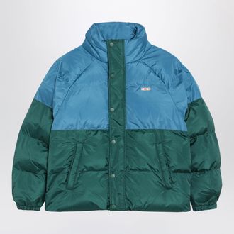 Tiny Cottons Green/light blue colour-block down jacket