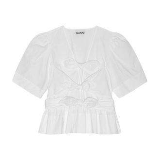 Ganni Dames, Blouses & Shirts, Wit, Maat: S Katoen