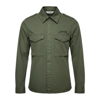 Aspesi Light Jackets, male, Green, Size: M Cotton Canvas Field Shirt