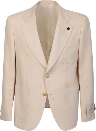 Lardini Single-breasted Blazer - Heren - Business blazers - Beige - M - Katoen - Kostuums