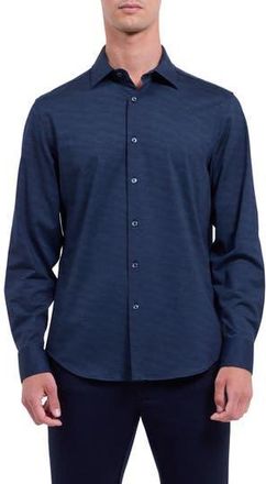 Bugatchi James OoohCotton Herringbone Button-Up Shirt in Navy at Nordstrom Rack, Size Xx-Large