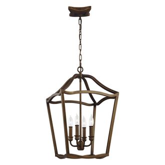 Netlighting Yarmouth 4 Light Candle Pendant Chain Lantern Painted Aged Brass in Yellow