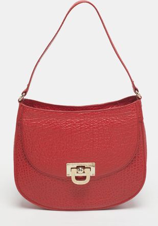 DKNY Dkny Red Pebbled Leather Shoulder Bag