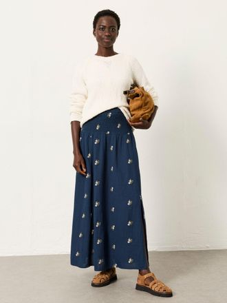 Fat Face FatFace Navy Harper Embroidered Midi Skirt