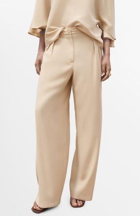 Mango Pleated Straight Leg Ankle Pants in Sand at Nordstrom, Size Medium
