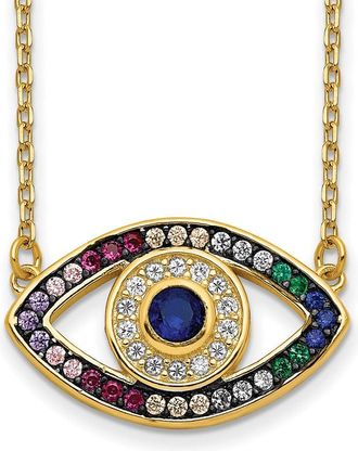 Diamond2Deal Sterling Silver 14K Gold-plated Colorful Cubic Zirconia Evil Eye Necklace 16 with 2 inch Ext
