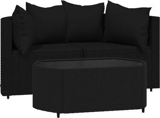 vidaXL Set De Muebles De Jard&iacute;n 3 Pzas Y Cojines Rat&aacute;n Sint&eacute;tico Negro Vidaxl