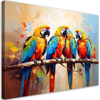 Artgeist Quadro su tela, Pappagalli colorati Uccelli su un ramo - 120x80