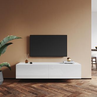 Sonni Sonni - Mueble Tv 140x40x30cm, Soporte Tv Colgante De Madera, Blanco Alto Brillo