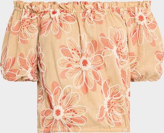 Ramy Brook Lana Floral Embroidered Off-Shoulder Blouse