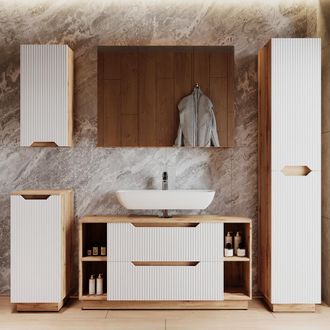 Vicco Juego De Muebles De Ba&ntilde;o Lotta, Roble/rayas Blancas, 5 Partes, Vicco
