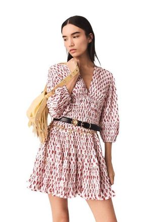 Maje Patterned pleated dress in Red Small Flowers Print at Nordstrom, Size 42 Eu